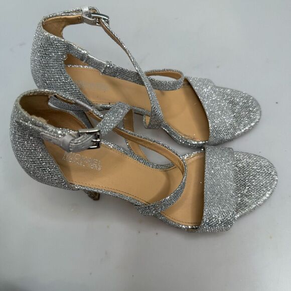 Michael Kors Open Toe Strappy Heel Glitter Silver Size 8M - 4.5" Heel - Picture 15 of 16